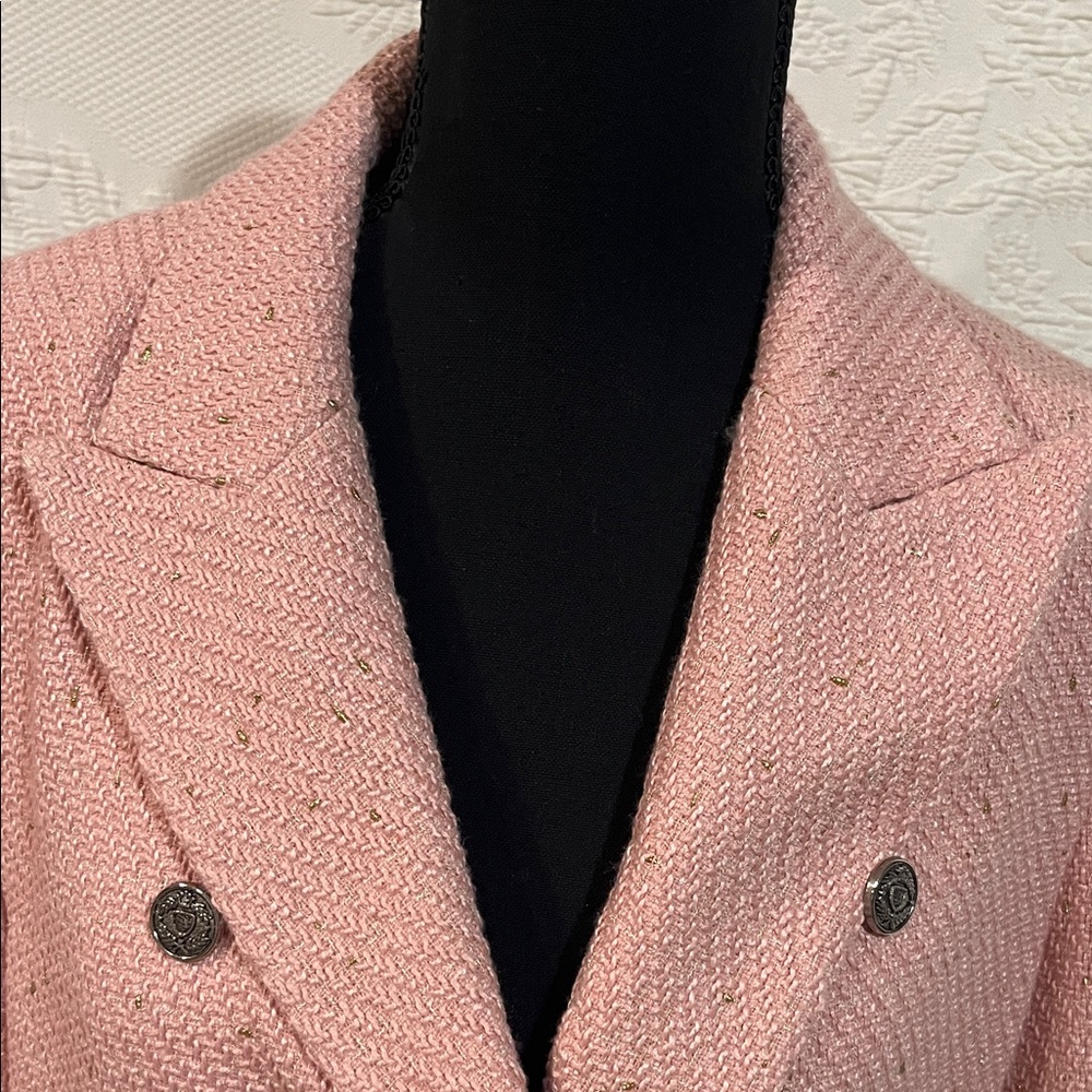 Mina Self Pink and Gold Speckled Double-Breasted Blazer, size medium - Picture 4 of 13